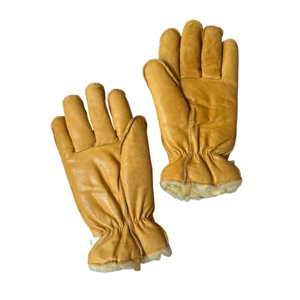 Mens Yellow Leather Gloves Lined Made‎ In Canada M - Picture 2 of 7